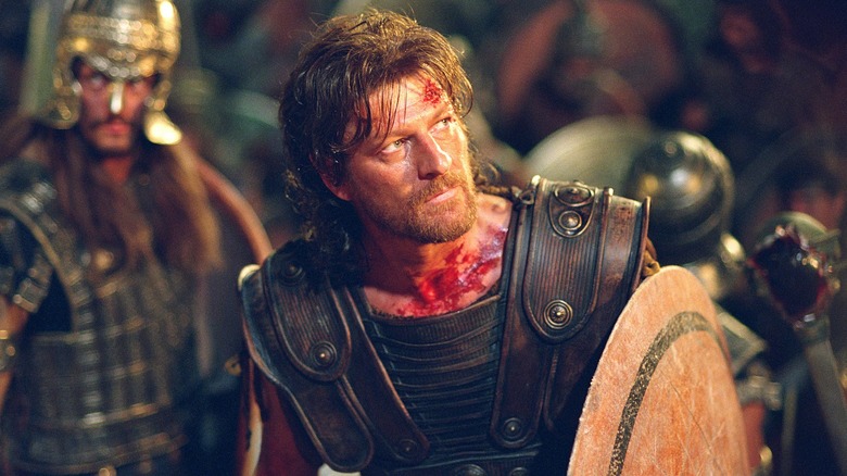 Odysseus with blood on his neck and head in Troy