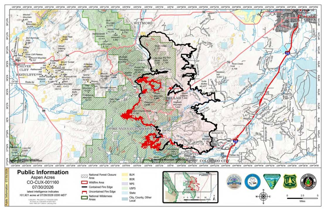 Aspen Acres Fire map Thursday, July 30.