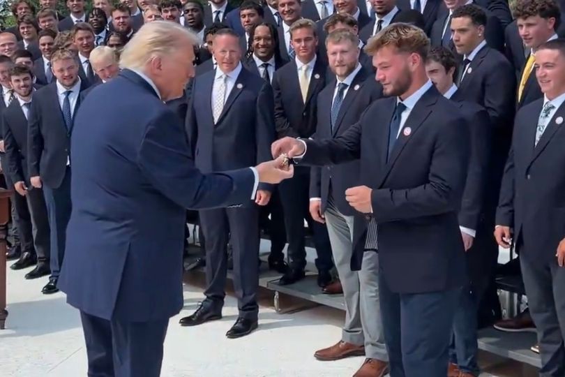 New Photo - Trump branded 'petulant child' as his 'most beautiful' aide posts video of him 'stealing' award