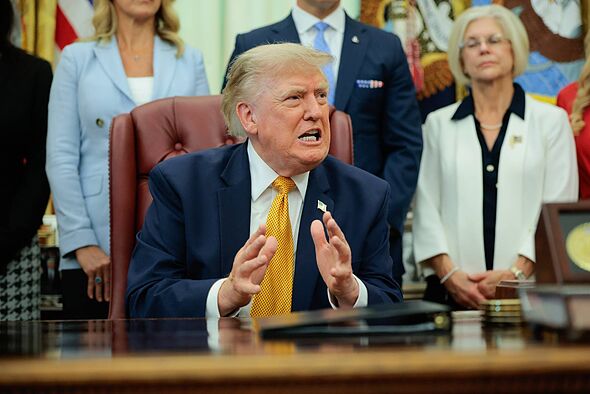 President Donald Trump speaks to the media