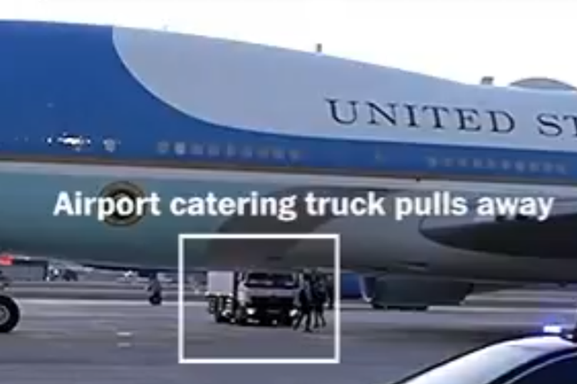 Donald Trump sneaks out of Air Force One in extraordinary video after Iran threats