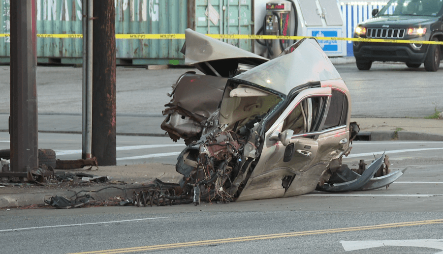 Bullet hole found after East 55th Street crash that split car in half; it’s now being investigated as a homicide