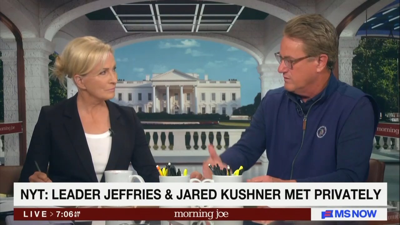 Joe Scarborough Goes to Bat for Hakeem Jeffries Amid Fury From the Left Over Secret Meeting With Jared Kushner: ‘You Talk to Everybody'