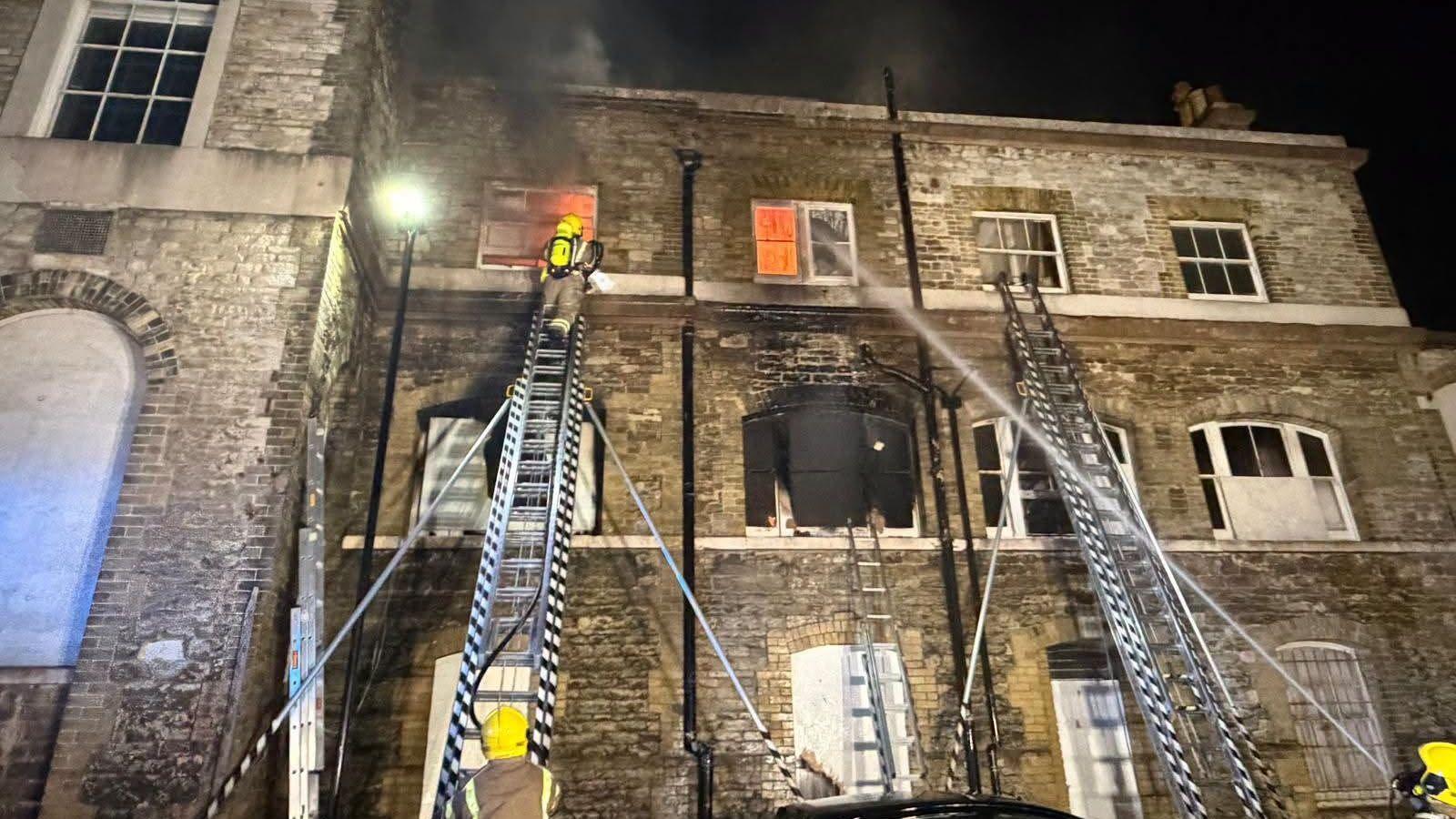 Fire sweeps through former theatre and town hall