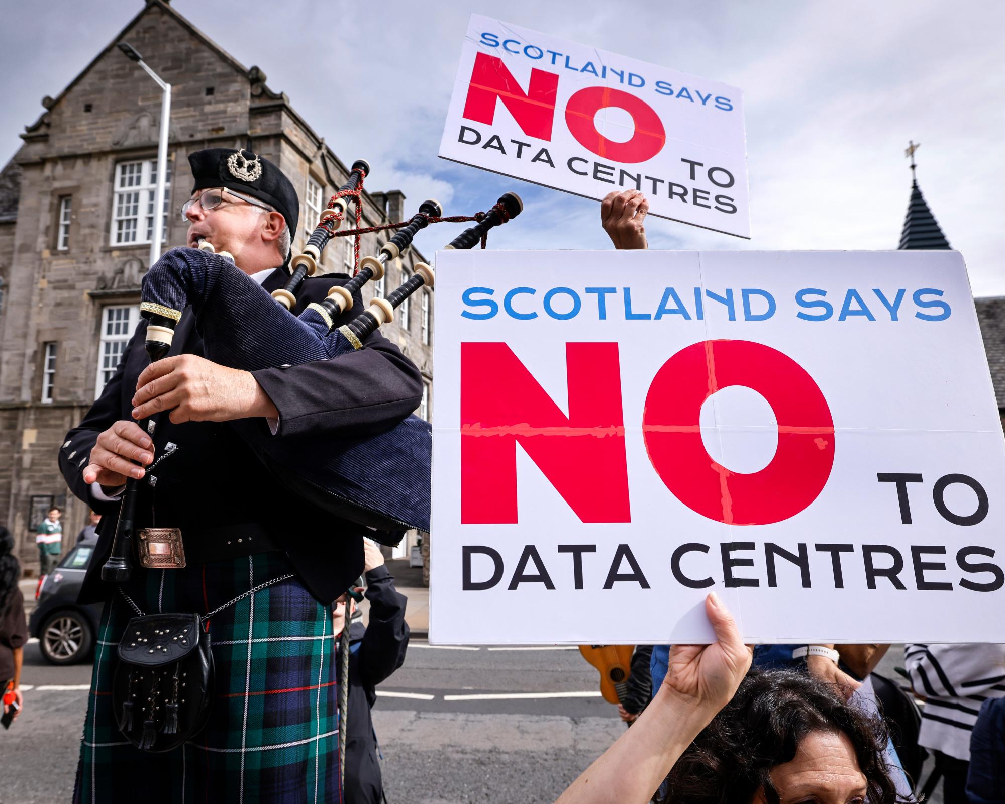 Hundreds gather outside Holyrood to call for pause on Scotland's datacentre boom