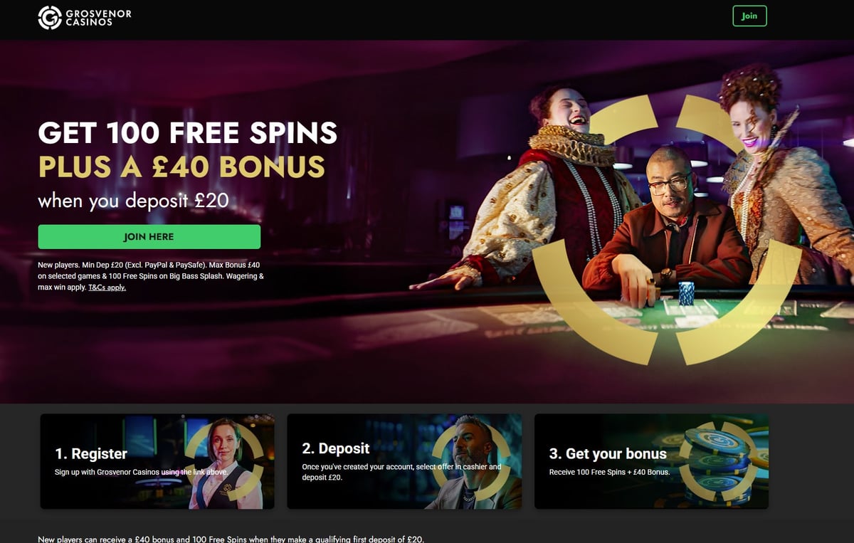 Grosvenor bonus code: Deposit £20, get 100 bonus spins plus a £40 bonus