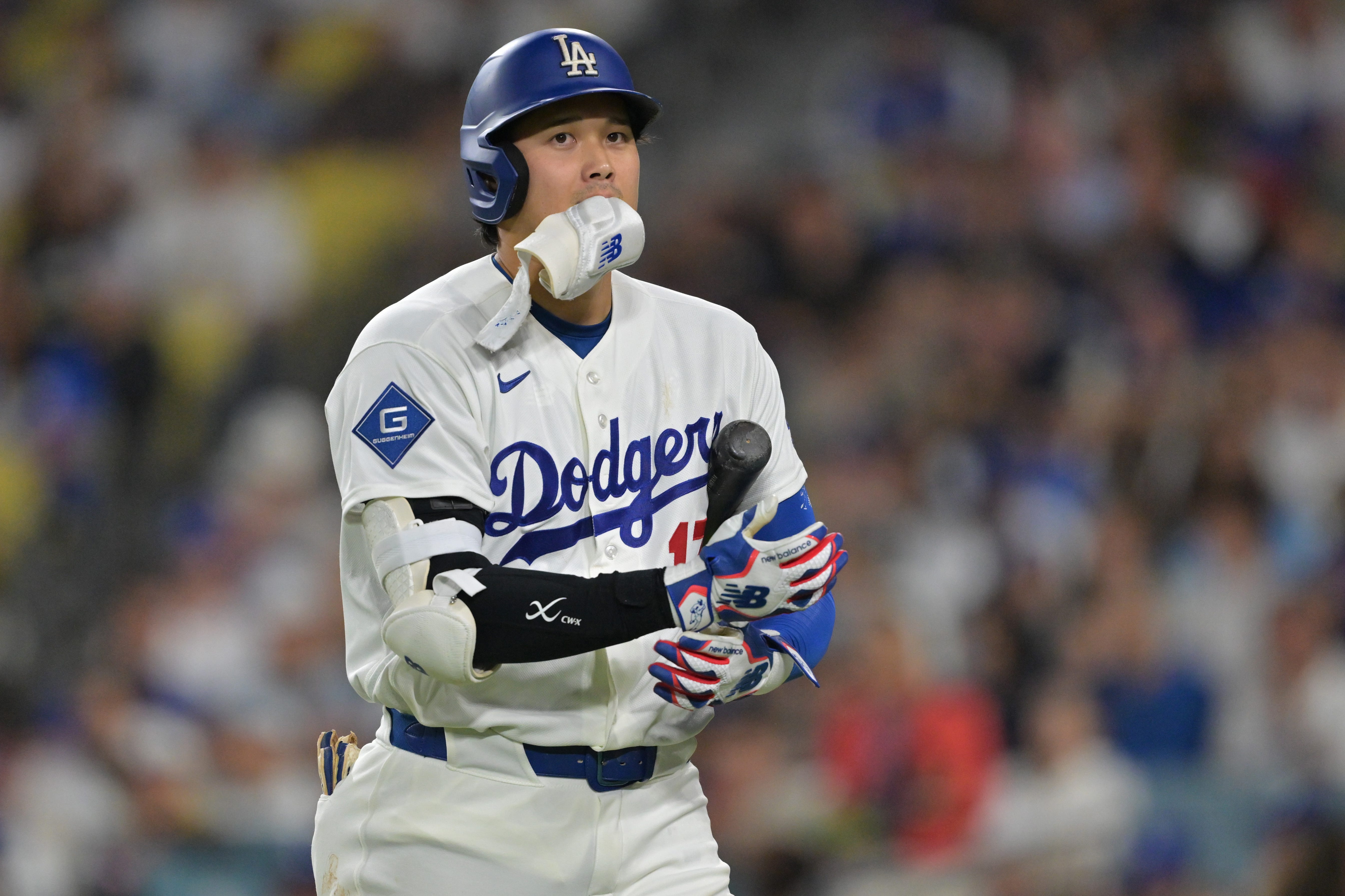 Shohei Ohtani in a 2026 Los Angeles Dodgers home uniform