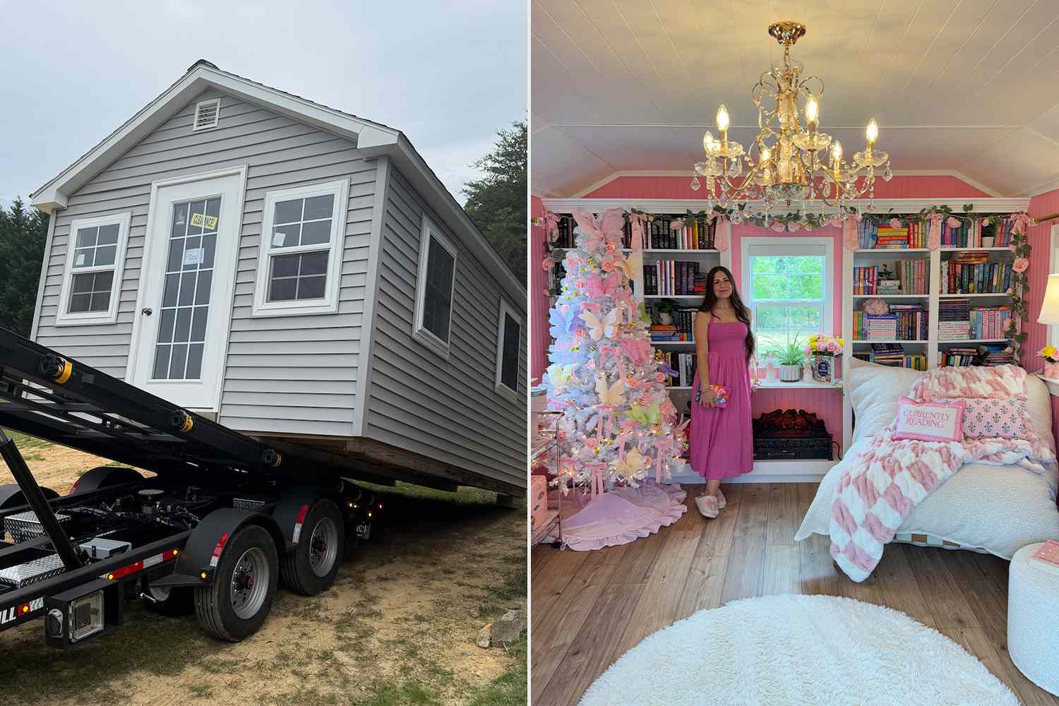 Woman Converts Backyard Shed into Cozy Library for $18,000, Including Custom Bookshelves and AC (Exclusive)