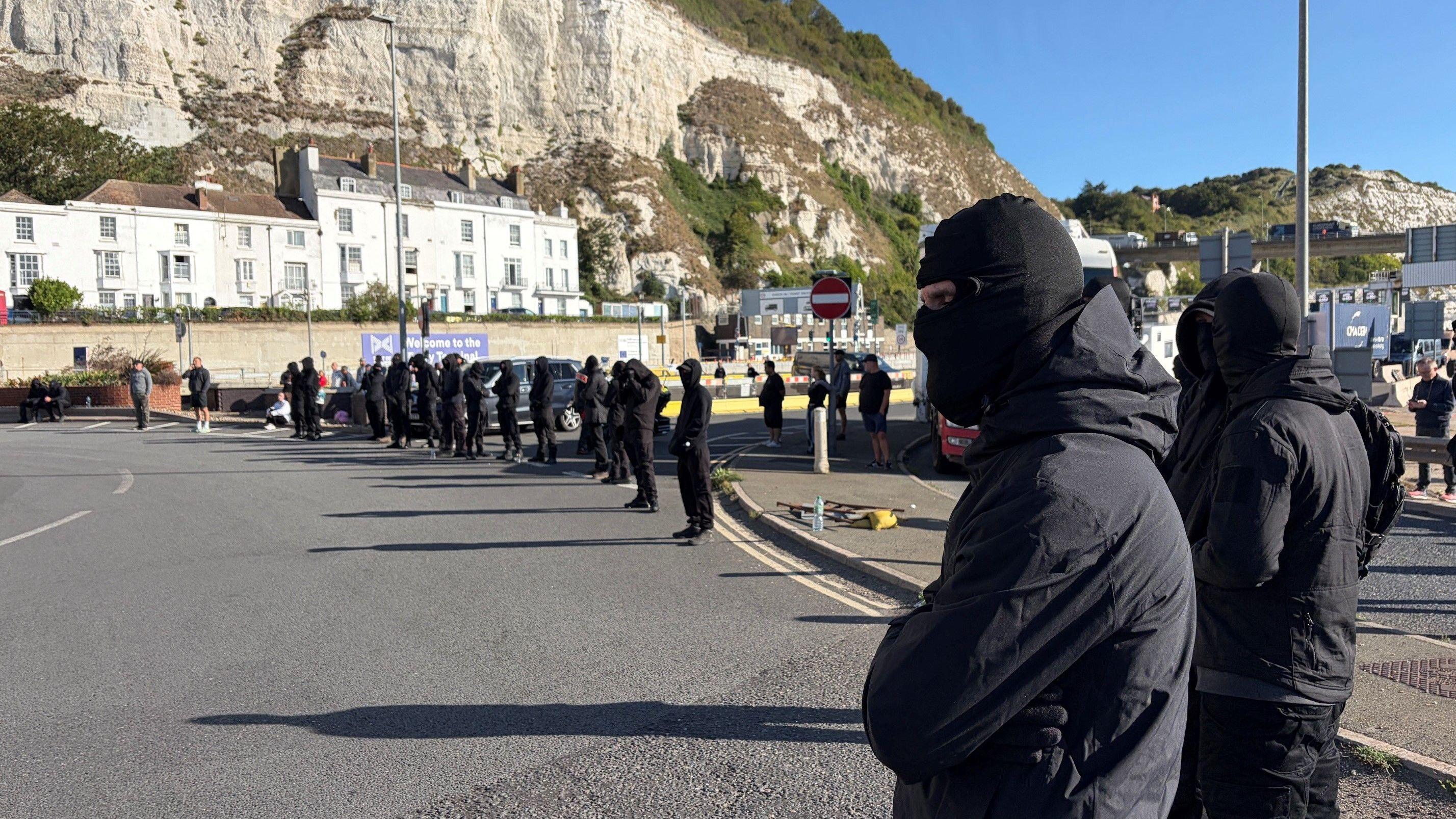 Disruption At Port Of Dover As Masked Men Hold Protest AOL disruption-at-port-of-dover-as-masked-men-hold-protest-aol