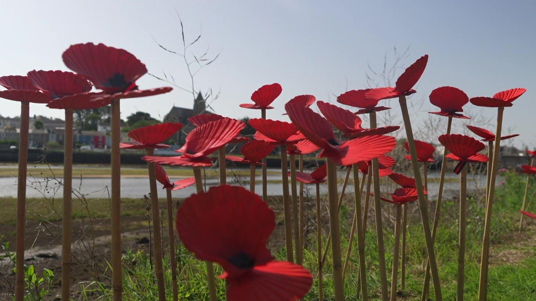 Poppies made of scallop shells honour 9/11 victims