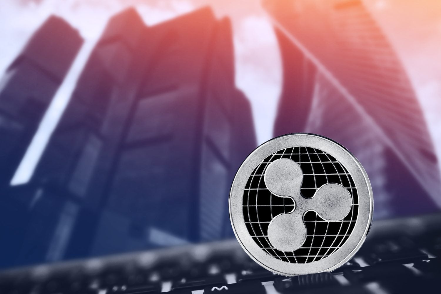 Ripple. coin xrp on background keyboard pc ico