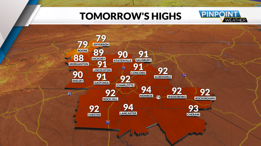 Highs in the 90s Monday ahead of shower chances and cool Fall-like temperatures later in the week