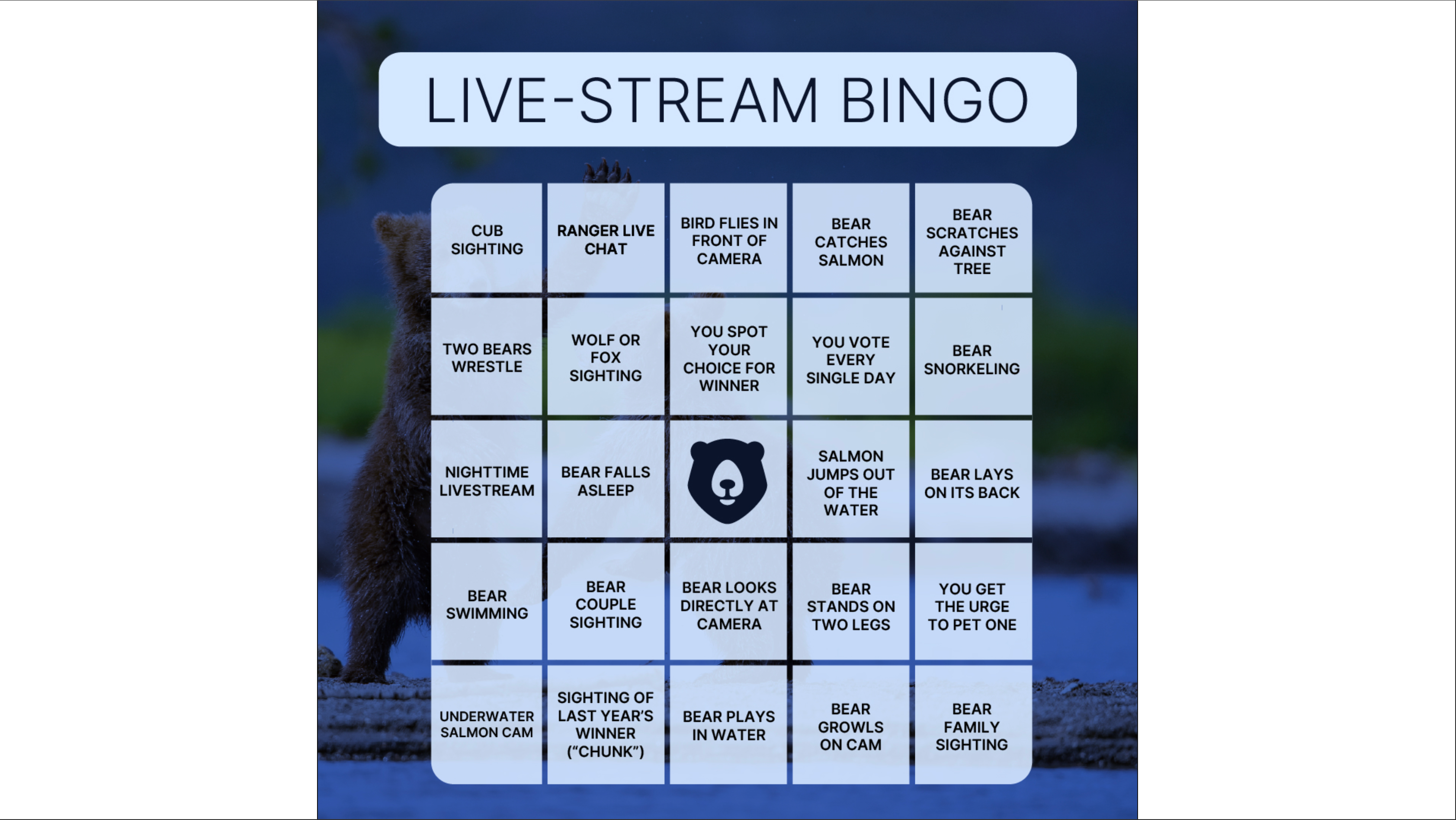 Fat Bear Week 2026 Live-Stream BINGO card