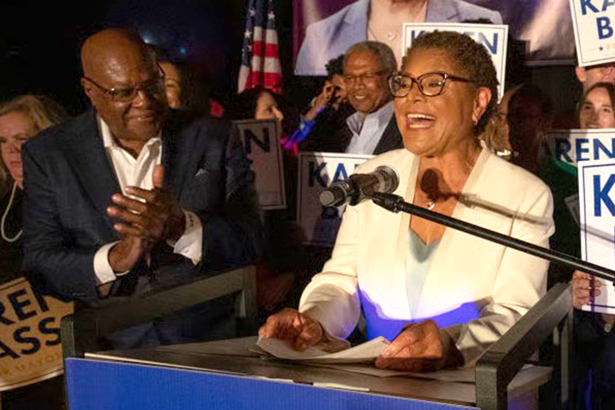 Lectern Sign Mayor Karen Bass’ mysterious long-distance boyfriend unmasked as transit ...
