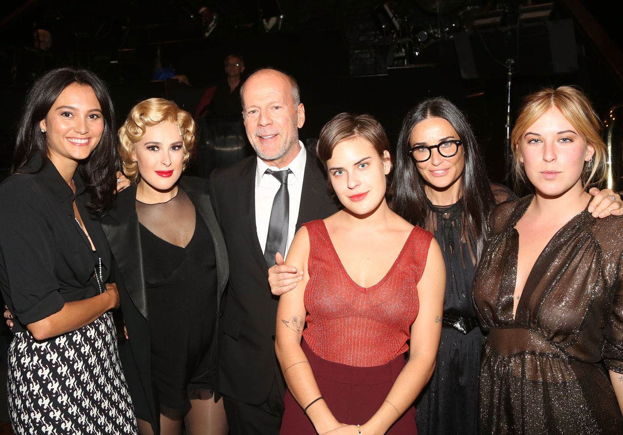 Emma Heming, Rumer Willis, Bruce Willis, Tallulah Belle Willis, Demi Moore, and Scout LaRue Willis at ‘Chicago’ on Broadway on September 21, 2015.Credit: Getty Images