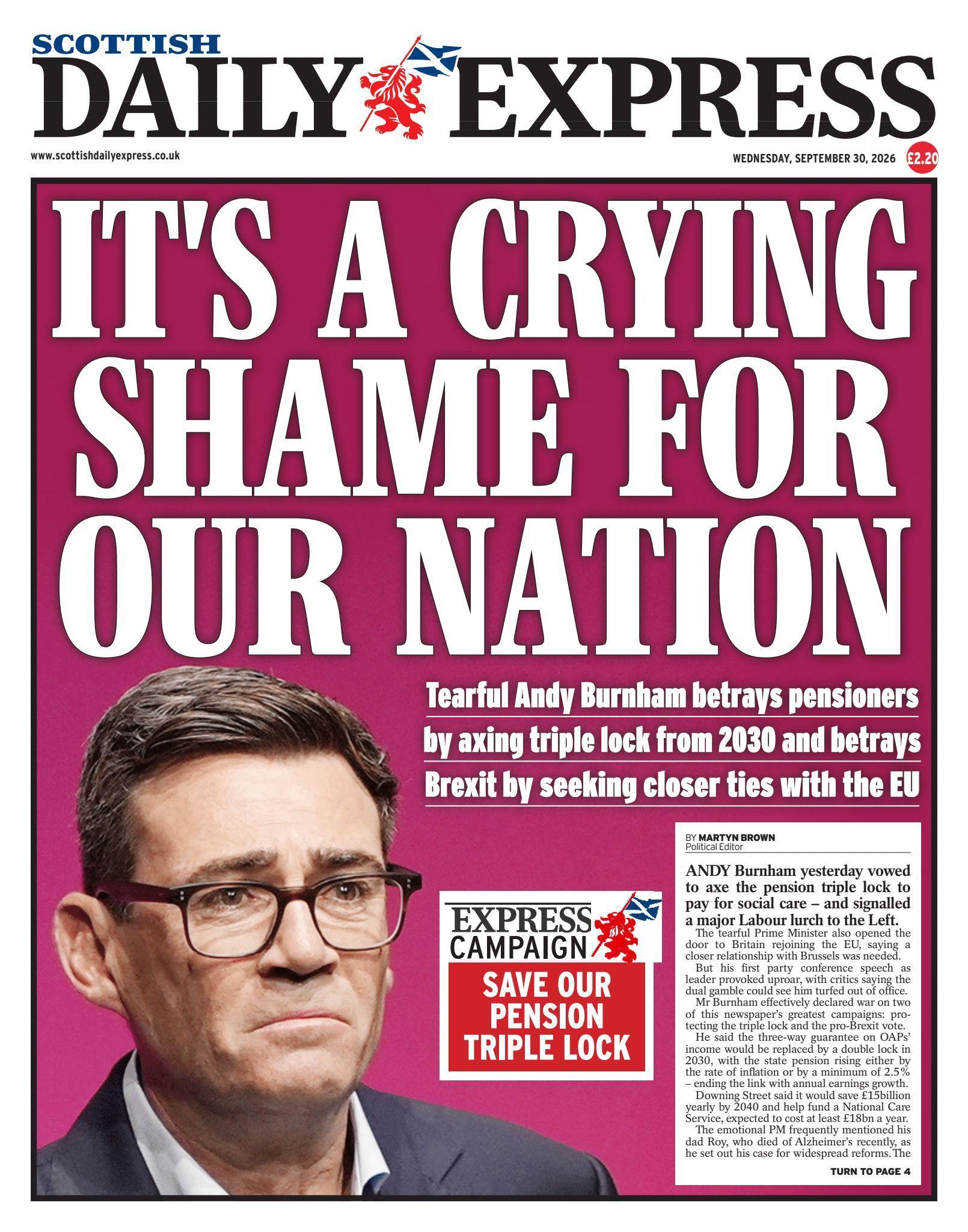 New Photo - Scotland's papers: Burnham axes triple lock and Murrell's legal aid withdrawn