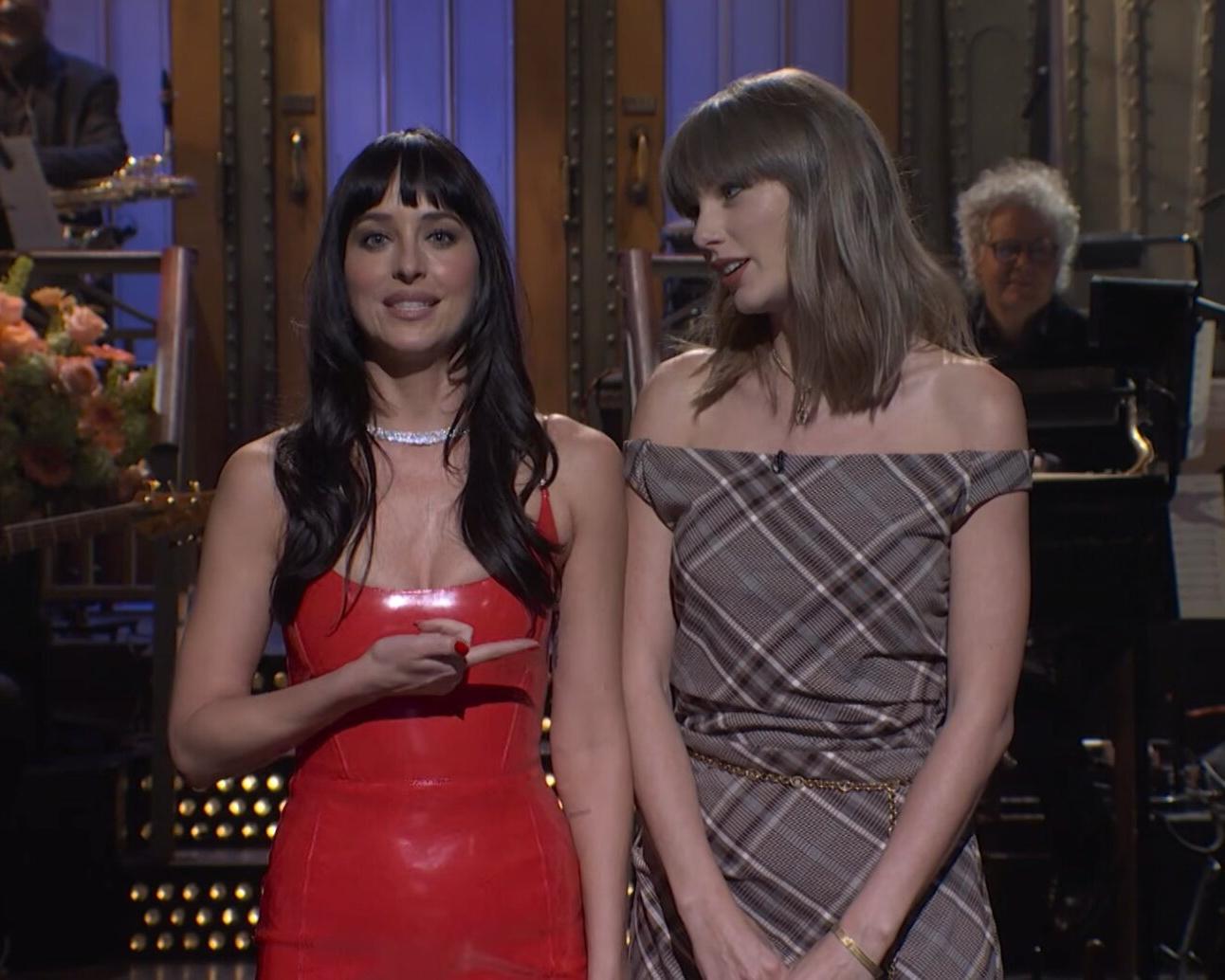 Saturday Night Live: Dakota Johnson struggles through weak episode as Taylor Swift gatecrashes - AOL