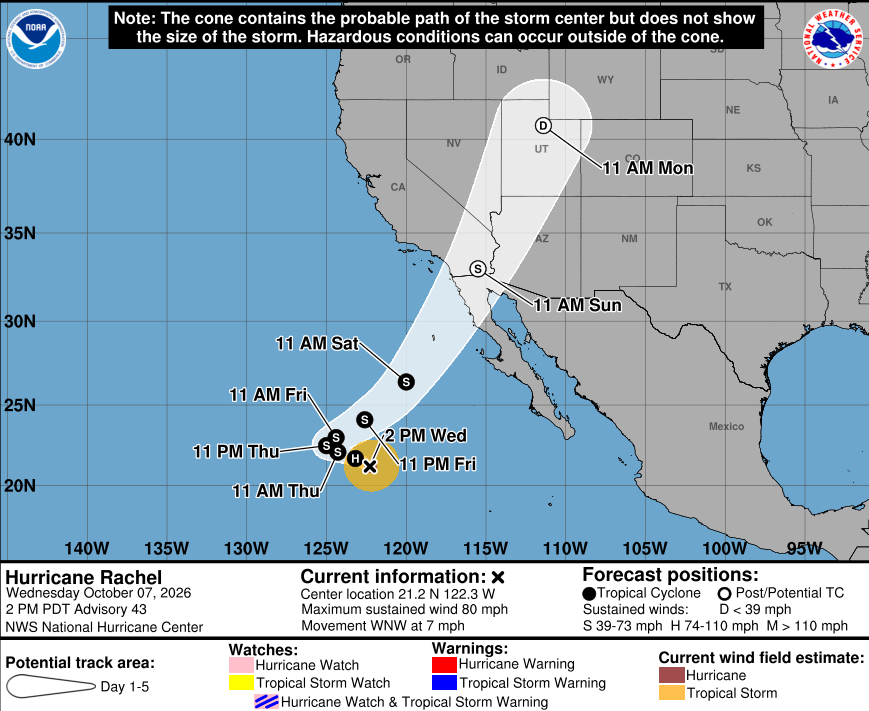 Hurricane Rachel’s projected path now includes Southern California - AOL