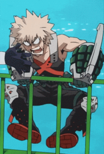 Character with spiky hair and rugged attire climbing over a green fence, showing determination and intensity