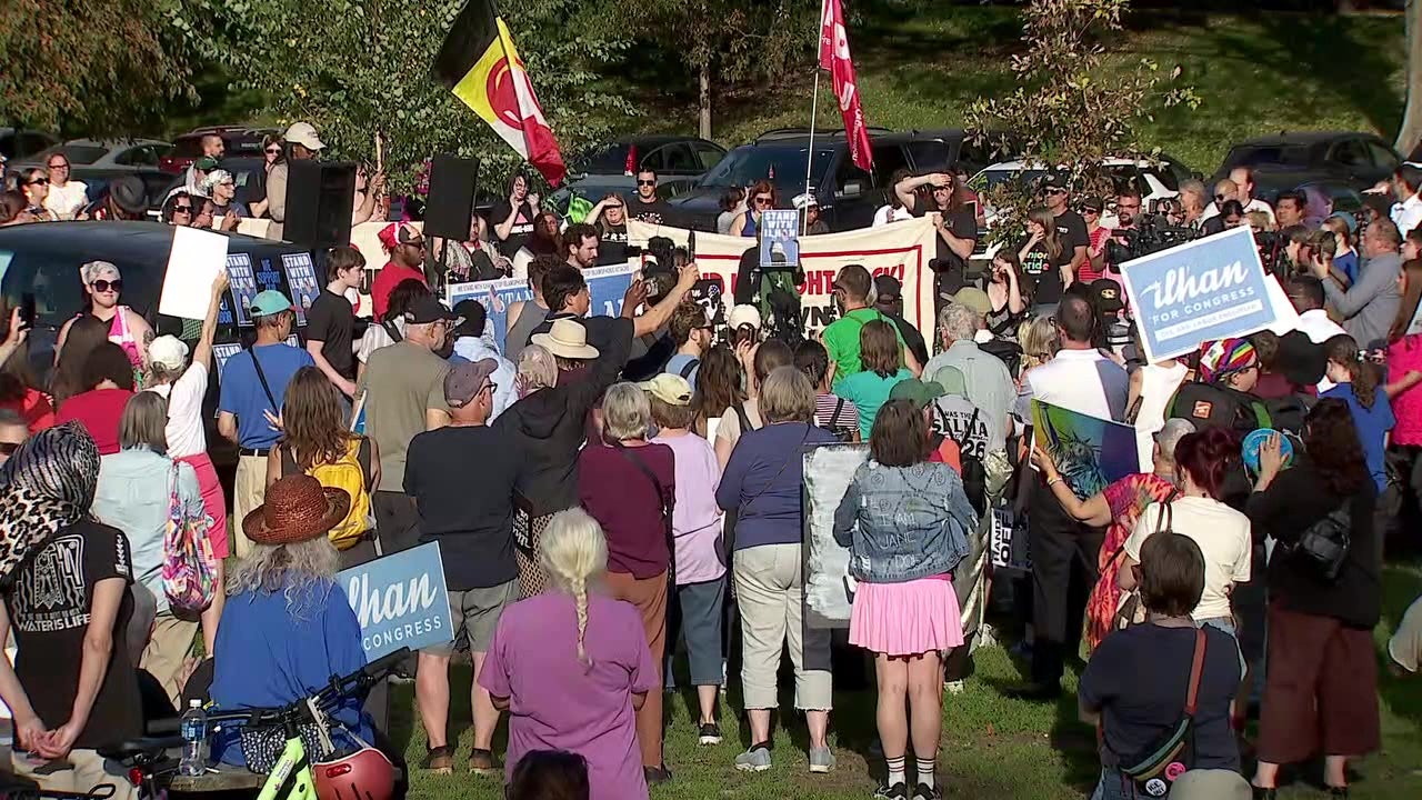 Manilla Rally Minneapolis supporters rally for Ilhan Omar after D.C. home search - AOL