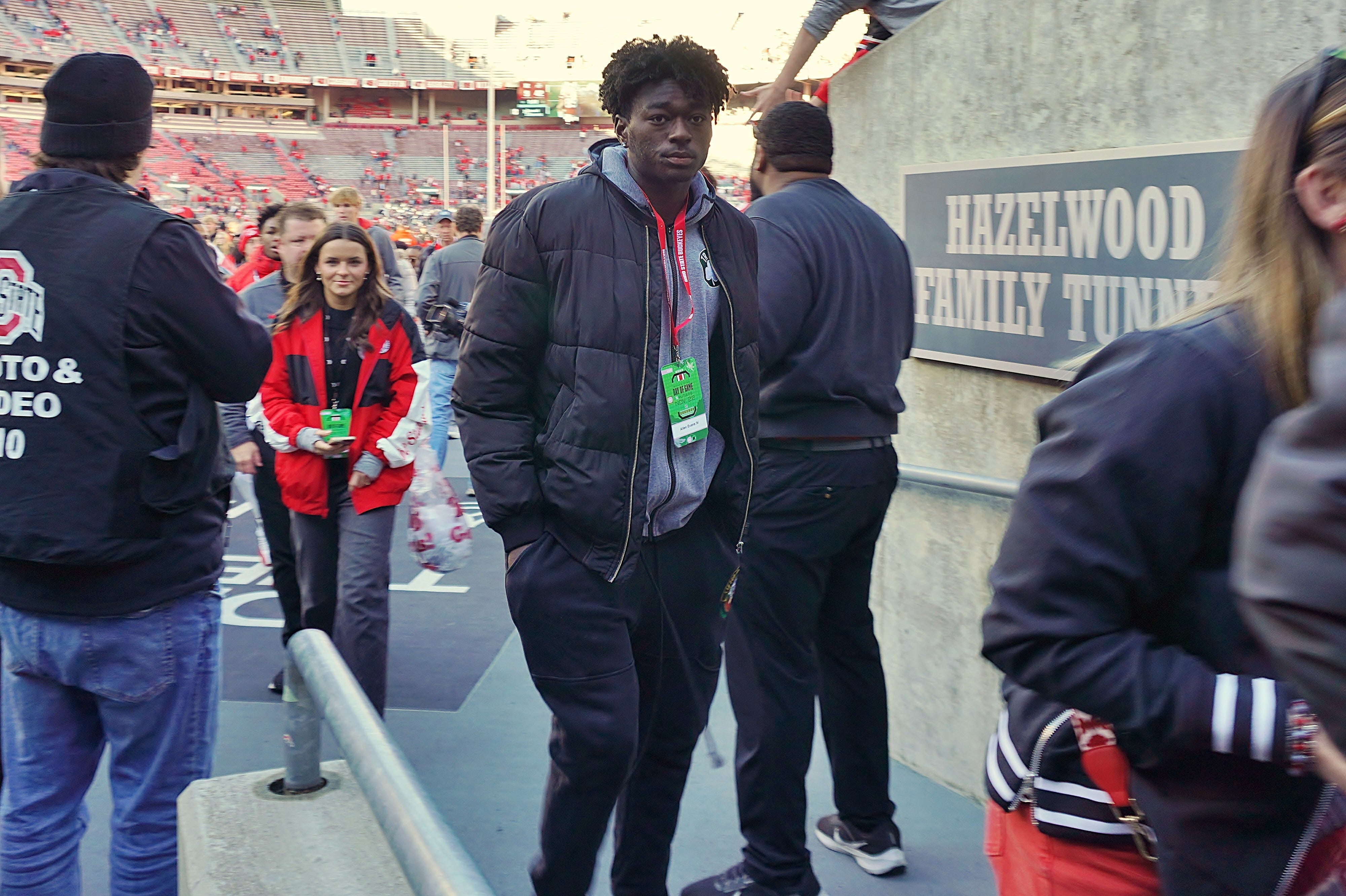Trinity cornerback Allen Evans IV visits Ohio Stadium on the day of the Ohio State Buckeyes football game against the Rutgers Scarlet Knights on Nov. 22, 2025.