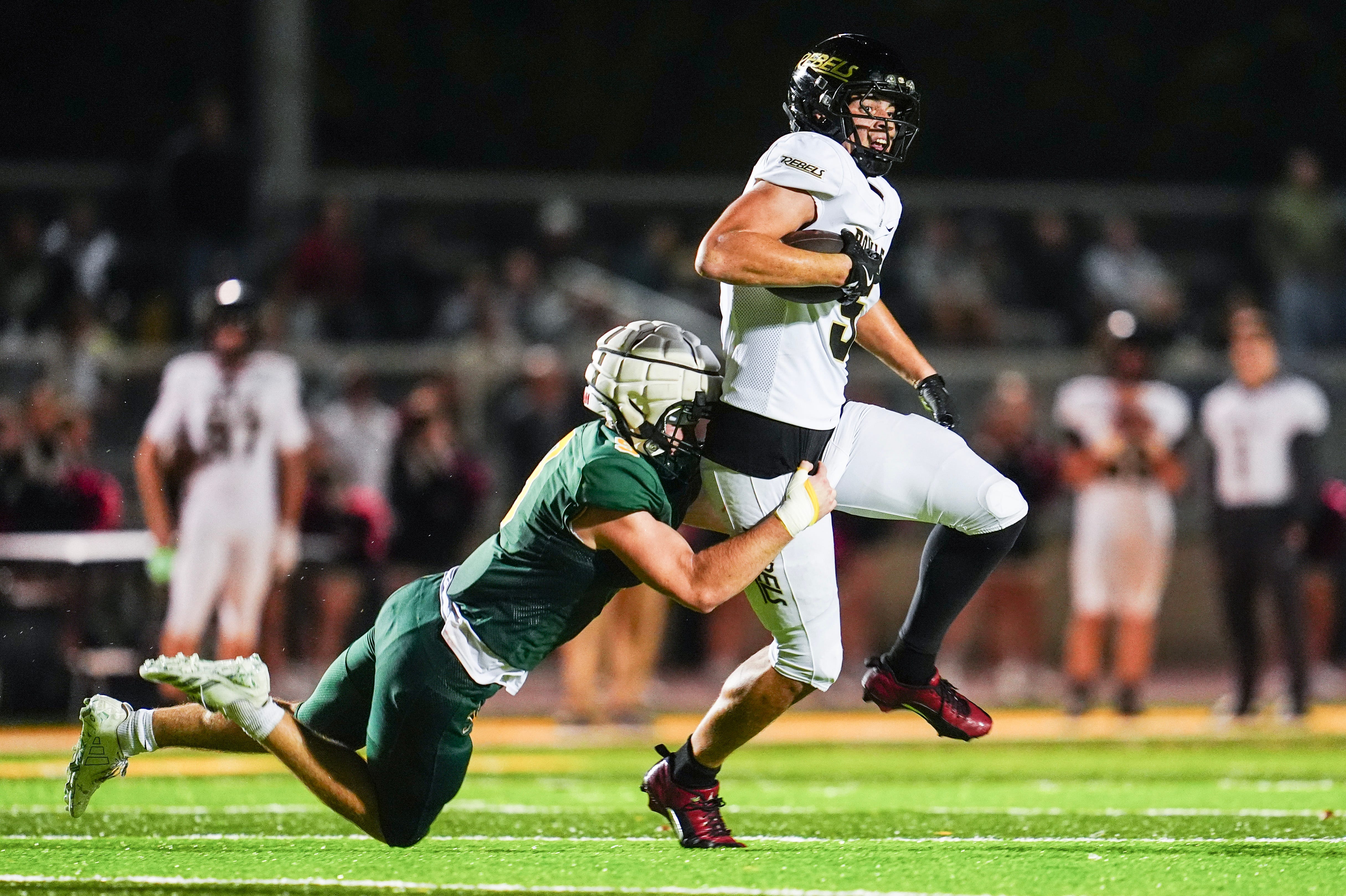 Boyle County High School's tight end and Oklahoma commit Seneca Driver (5)  ran for four touchdowns against Louisville’s St. X during KHSAA football at Brother Thomas More Page Stadium in Louisville, Kentucky. Oct. 2, 2026