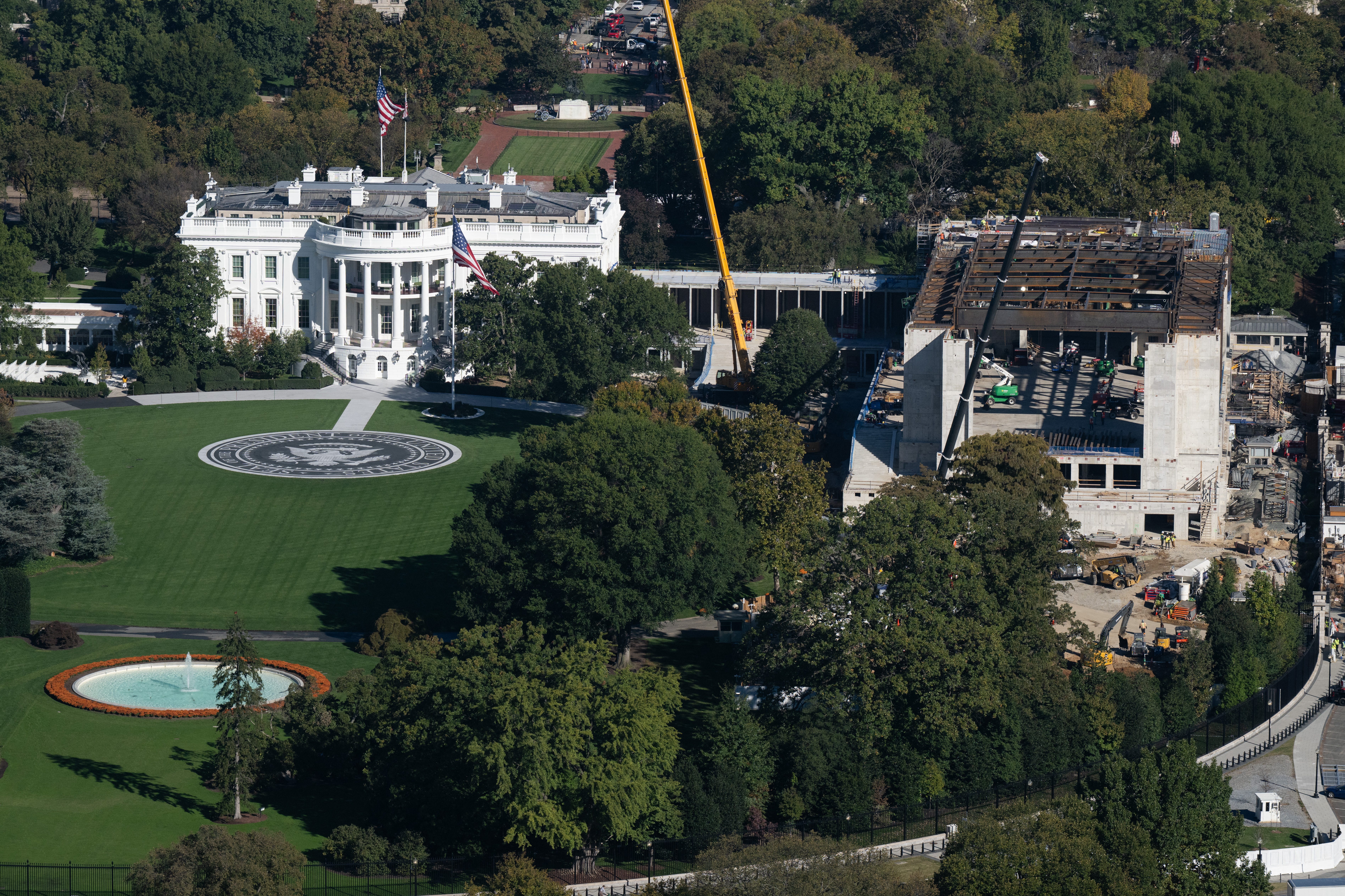 White House shares aerial footage of progress on ballroom