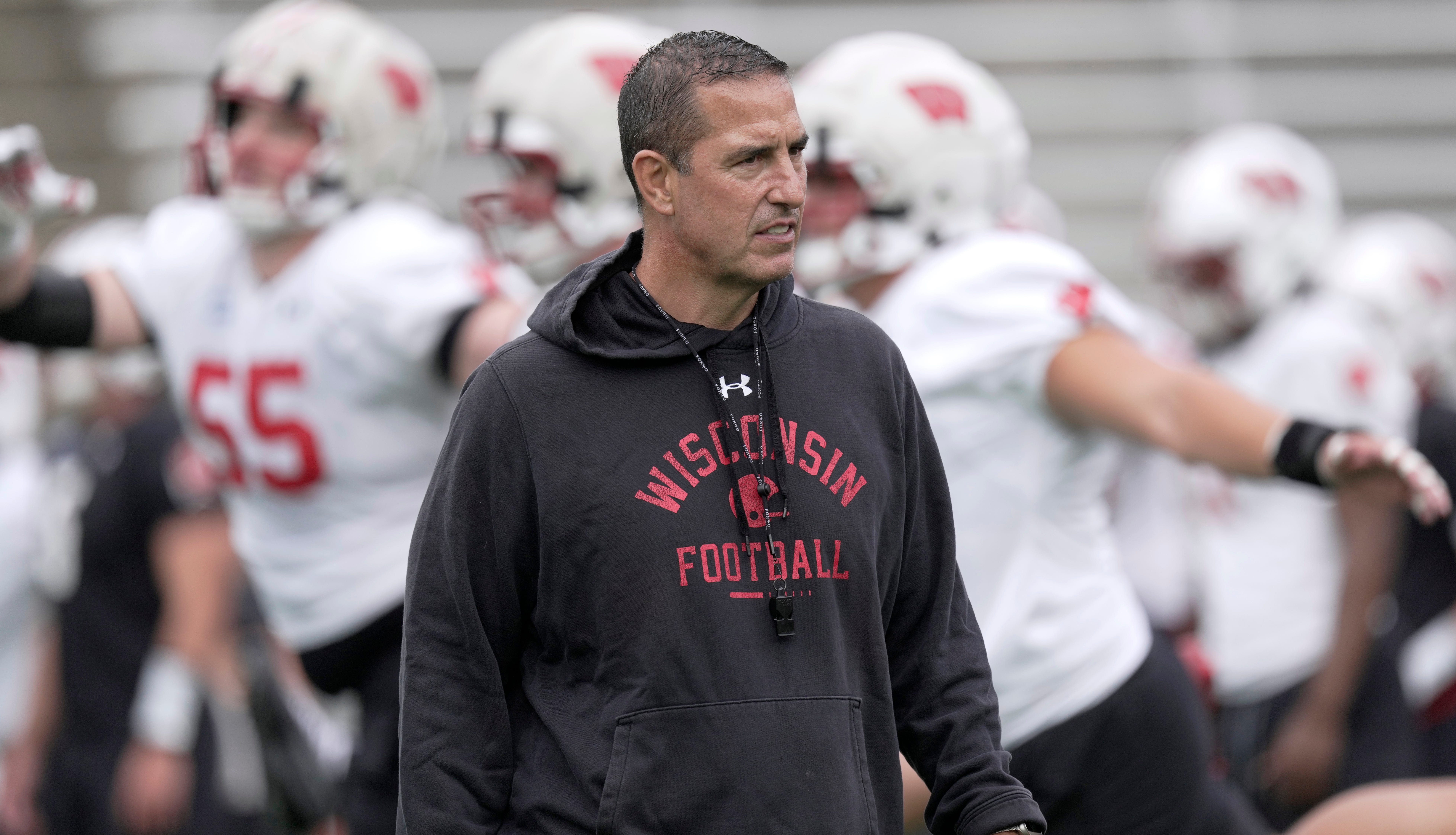 Wisconsin head coach Luke Fickell is shown during football practice Thursday, August 6, 2026 at Camp Randall Stadium in Madison, Wisconsin.