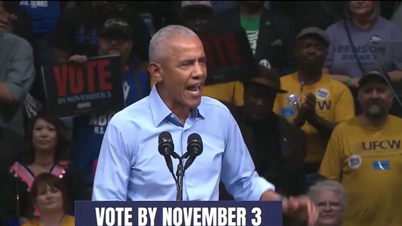 Former President Obama speaking at rally in Morrow today