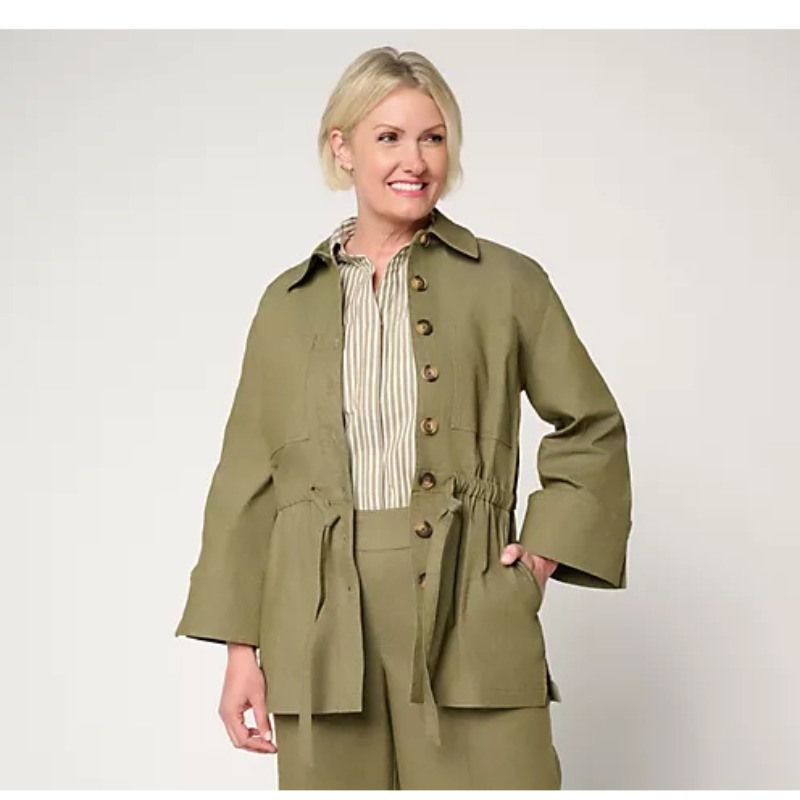Stretch Twill Shacket with Drawcord Waist