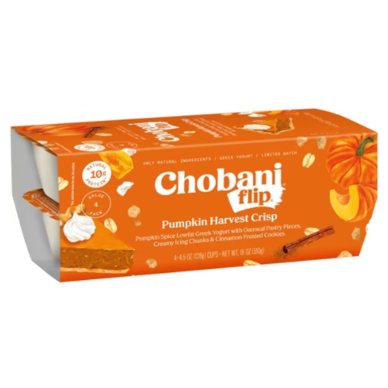 Chobani Flip Low-Fat Greek Yogurt Pumpkin Harvest Crisp, 4 Pack